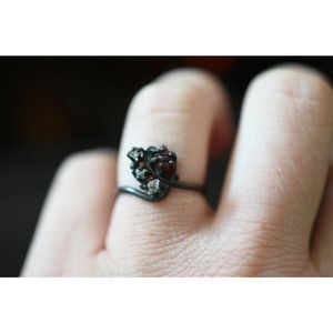 Raw Garnet Engagement Ring, Unique Sterling Silver Promise Ring